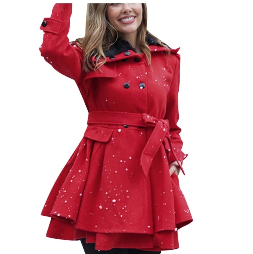 Zeagoo Red Trench Coat with Belt